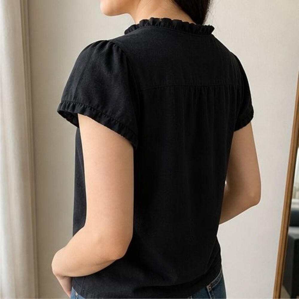 Black Button Blouse - Picture 3 of 6